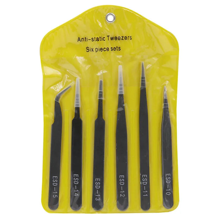 6pcs Precision Tweezer Set ESD Anti-Static Non-magnetic Tweezers for Electronics Craft Laboratory Work Jewelry-Making Hand Tool