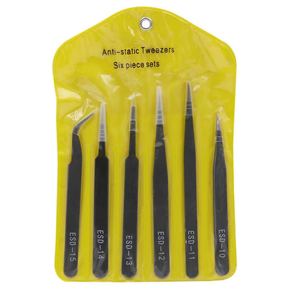 6pcs Precision Tweezer Set ESD Anti-Static Non-magnetic Tweezers for Electronics Craft Laboratory Work Jewelry-Making Hand Tool