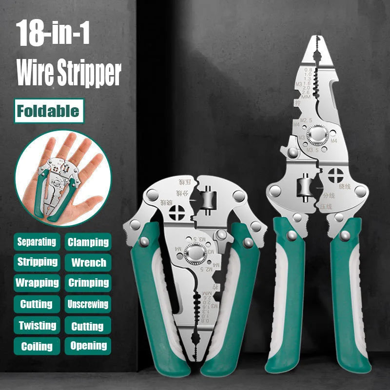 WEELEE Foldable wire stripper, pulley design multi-function electrician wire splitter wire winding crimping pliers hand tool