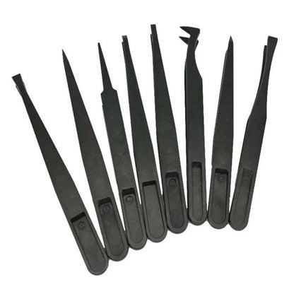 8PCS Flat Tip Anti-static Tweezer 11-12CM Black Flat Tip Plastic Antistatic Tweezers