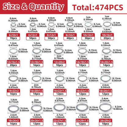 21 Sizes 474Pcs Aluminum Flat Washers Kit Metric Metal Washers Assortment for Automotive Plumbing Furniture Repair Hardware Fast