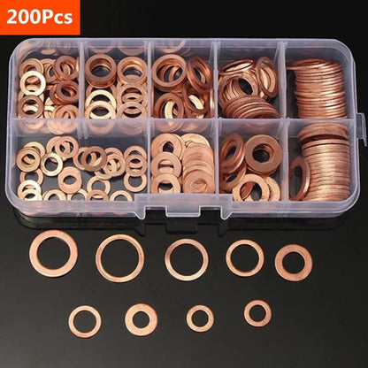200/50PCS Copper Washer Gasket Nut and Bolt Set Flat Ring Seal Assortment Kit with Box //M8/M10/M12/M14 for Sump Plugs