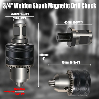 Magnetic Drill Chuck Adapter 1.5-13mm 19mm Weldon Shank 1/2''-20 UNF Thread Drill Bit Adapter with Chuck Key Hardware Tool