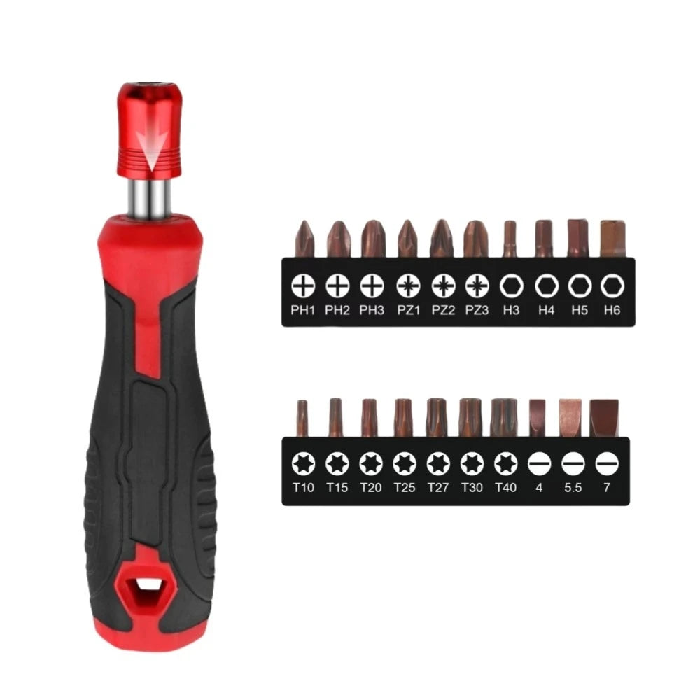 1/4 (6.35mm) Hi-Spec Ratchet Screwdriver Bit Set Multifunctional Magnetic Bit Driver Holder Handle Slotted Hex Torx Phillips Bit