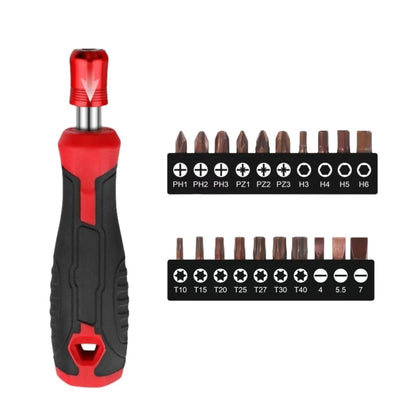 1/4 (6.35mm) Hi-Spec Ratchet Screwdriver Bit Set Multifunctional Magnetic Bit Driver Holder Handle Slotted Hex Torx Phillips Bit