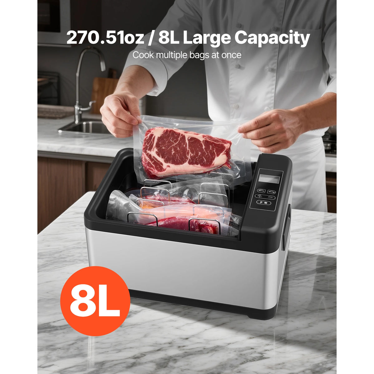 SucceBuy 800 W Sous Vide Cooker  with LED Digital Display Glass Lid Precise Temperature & Timer Control for Family & Friends