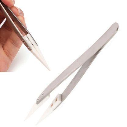 Fine Pointed Ceramic Tipped Heat Resistant Stainless Steel Tweezers Industrial Tools for Electronic Soldering