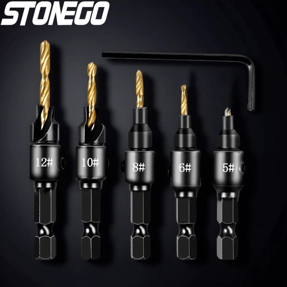 5Pcs Conical Drill Bit Countersink Woodworking Drilling Pilot Holes HSS Universal Counterbore Cutter Screw Hole Drill