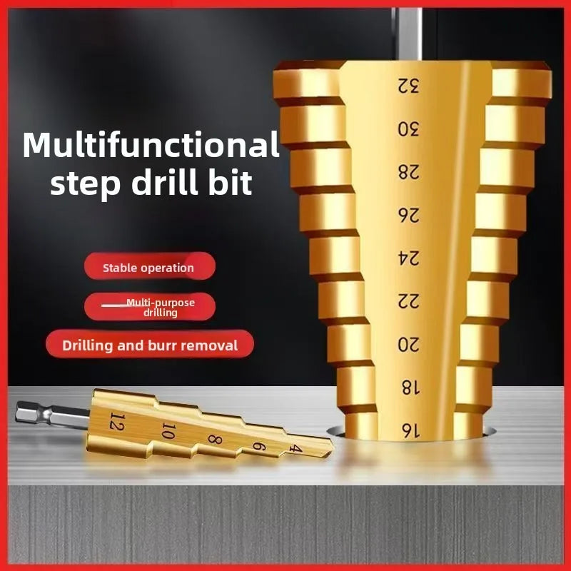 HSS Step Drill Bit 4-12mm 4-20mm 4-32mm Hex Titanium Cone Hole Cutter Multifunction Reamer Plate Iron Aluminum Plate Drilling Me