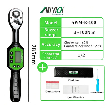 ALIYIQI Digital Torque Wrench 10 30 60 100 Nm 1/4 3/8 1/2 Inch Screen Mini Tool For Bike Motorcycle Repair No Battery