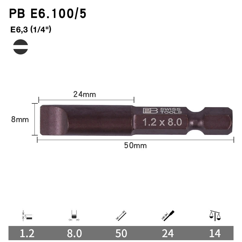 PB Swiss Tools 1/4 Inch Nano-Coated Precision Screwdriver Bit Set for Slotted Screws Cordless Electric Screwdriver Accessories