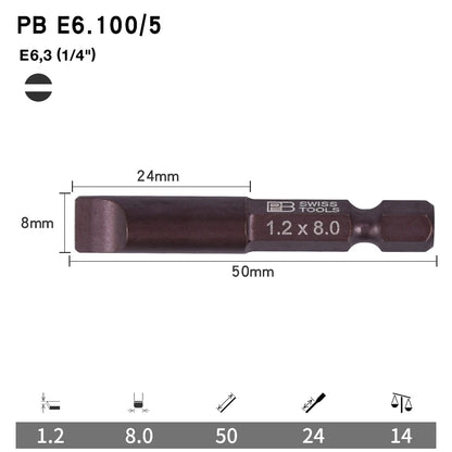 PB Swiss Tools 1/4 Inch Nano-Coated Precision Screwdriver Bit Set for Slotted Screws Cordless Electric Screwdriver Accessories