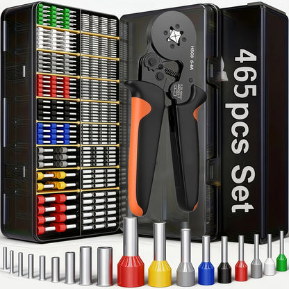 HSC8 6-4 Hexagonal Crimping Pliers with 300 PCS Multi-Specification Insulated Wire Ferrules Terminals Box Kit for Electrical Wir