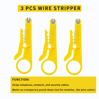 3 Pcs Wire Stripper & Punch Down Tool Set, Multi-Function Stripping Tool for Network, Telephone & Security Cables