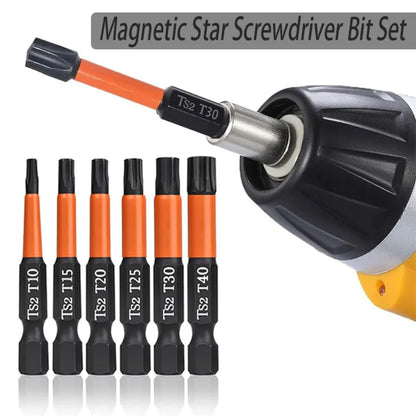 6-Piece Star Screwdriver Bit Set, 1/4' Hex Shank Screwdriver, 2' T10, T15, T20, T25, T30, T40 Star Screwdriver Bits, Versatile