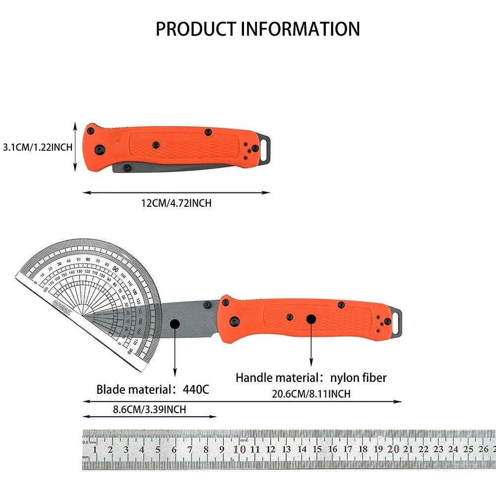 BM 537 EDC Outdoor Lightweight Folding Knife High Hardness Camping Fishing Knife Wilderness Adventure Climbing Portable Tools Backpacking Trekking Perfect Gear Nylon Fiber Handle Gift