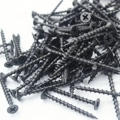 50pcs Black High-strength M3.5 Coarse Thread Screws with Countersunk Head Self-Tapping for Drywall Gypsum Board