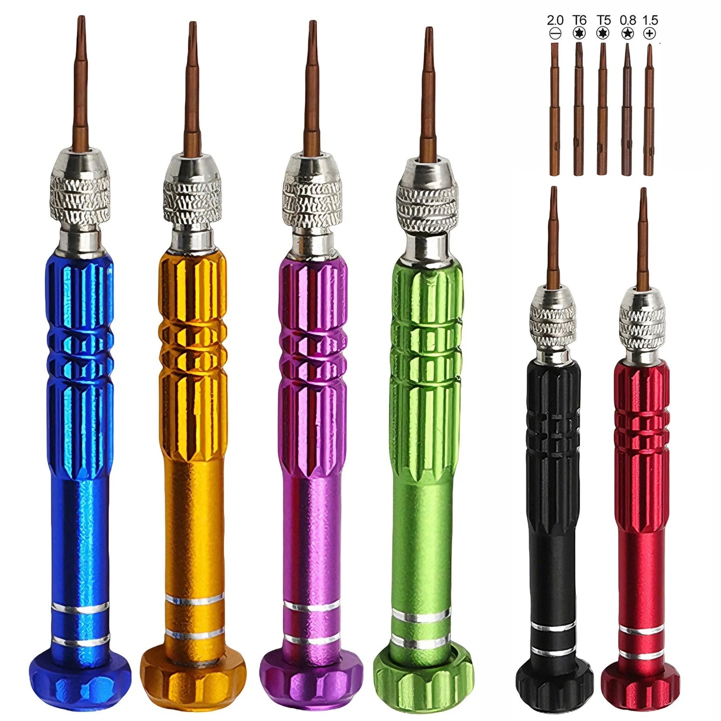 5-in-1 Precision Screwdriver Set SL2.0/PH1.5/T5/T6/P0.8 S2 Screw Driver Bit for Phone PC Eyeglass Jewelry Watch Repair Hand Tool