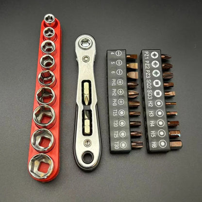 1/4 Bi Directional Mini Ratchet Screwdriver Set Multi Functional Home DIY Manual Tool, Suitable for Small Space Use