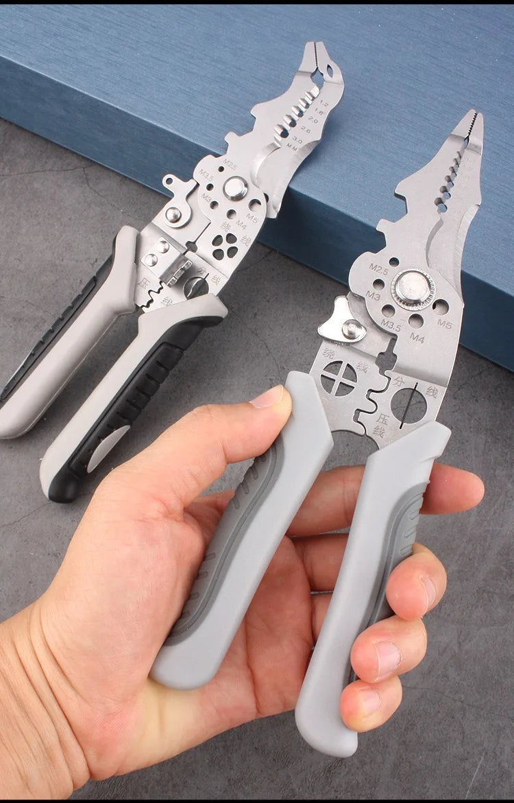 8.5 Inch Multi Functional Industrial Wire Stripper Cutter Crimper Heavy Duty Stainless Steel Electrical Pliers Ergonomic Grip