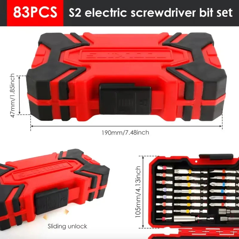 83Pcs S2 Steel Screwdriver Bit Set Impact Drill Magnetic Nut Driver Cross Slotted Square Star Hex Torx Bits with Storage Case