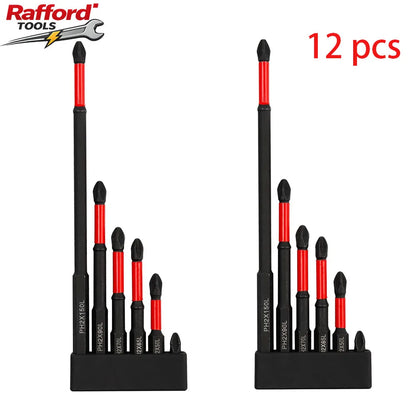 Rafford 12 Pcs S2 Steel Magnetic Screwdriver Bit Set, 1/4" Shank Non-Slip Phillips Impact Bits for Electric & Manual Drivers