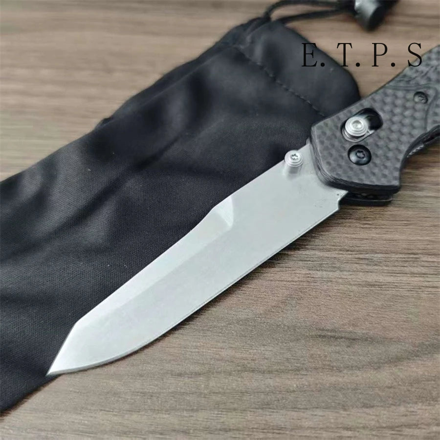 Carbon Fiber Handle Quick-Open Folding Knife Tanto Blade V-Ground & Thumb Studs - EDC Pocket Knife for Camping Fishing Survival