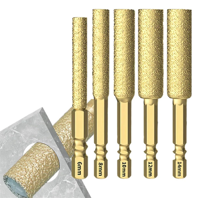 5PCS Diamond Brazed Rotary Burrs 6/8/10/12/14mm Hex Shank Drill Bits Diamond  Head Reamer For Metal Ceramic Stone Grinding