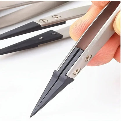 ESD Anti Static Tweezers Heavy Duty Precision Metal Clips Straight Curved Mouth Thick Non Slip Low Heat Transfer Electronics PCB