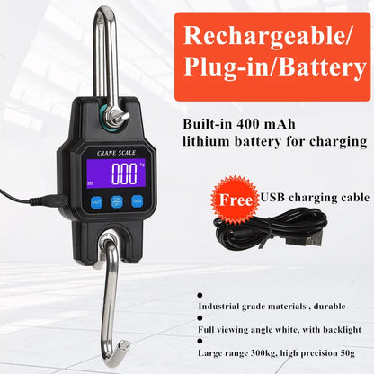 300kg 50g Bluetooth-compation Portable Electronic Hook Scale Charging Bluetooth Mini Lifting Scale For Household Use