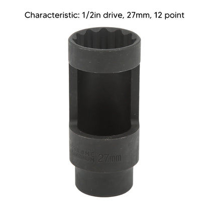 Injector Socket 1/2in Drive 27mm 12 Point Chrome Vanadium Steel  for Cars  Injection Remover Tool