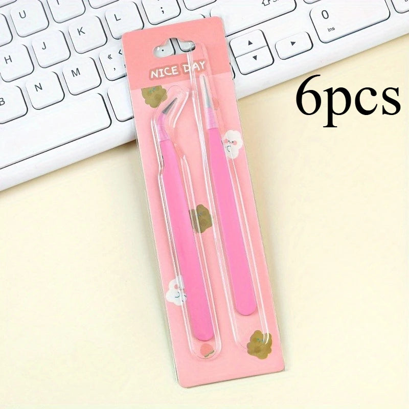 6pcs Tweezers Set - Angle and Straight Hand Tools for DIY Scrapbooking, Jewelry Making, Beading Work - Scrapbooking Supplies