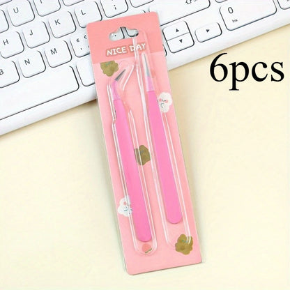 6pcs Tweezers Set - Angle and Straight Hand Tools for DIY Scrapbooking, Jewelry Making, Beading Work - Scrapbooking Supplies
