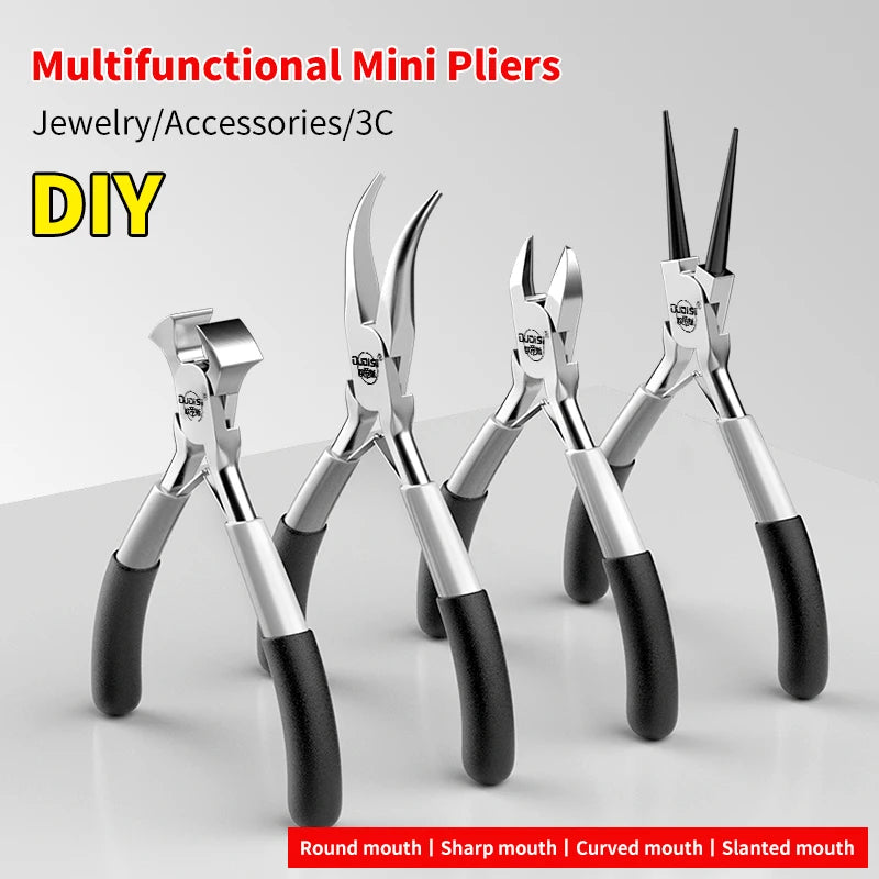 Mini Pliers Diagonal Pliers Round Bent Needle Nose Cutter Handcraft Beading Insulated Plier for DIY Small Jewelry Pliers Tools