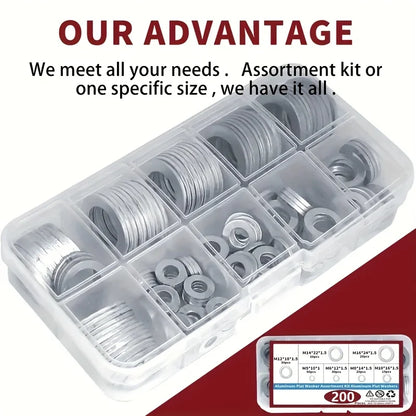 200-Piece Drain Plug Gasket Set, 7 Sizes Aluminum Crush Washer Combination Set, Automotive, Crush Washer Oil Drain Plug M6 M8 M10 M12 M14 M16
