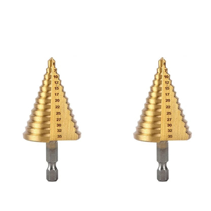 5-35 Gold Titanium Plate Pagoda Drill Hexagonal Straight Groove Step Drill Bit Wood Plastic Aluminum Hole Expand Tool Accessory