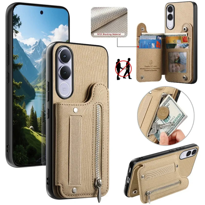 Flip Wallet Card Cover For Vivo V70 FE Leather Elasticity Wristband Magnetic Shockproof Case For Vivo V70FE Stand Phone Shell