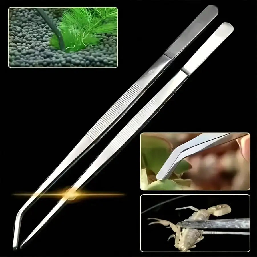 2pcs Precision Long Handle Tweezers - Straight & Curved Dual Tips, Suitable for Gardening,Home,Office,Art & Laboratory Work