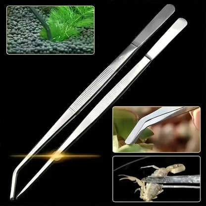 2pcs Precision Long Handle Tweezers - Straight & Curved Dual Tips, Suitable for Gardening,Home,Office,Art & Laboratory Work