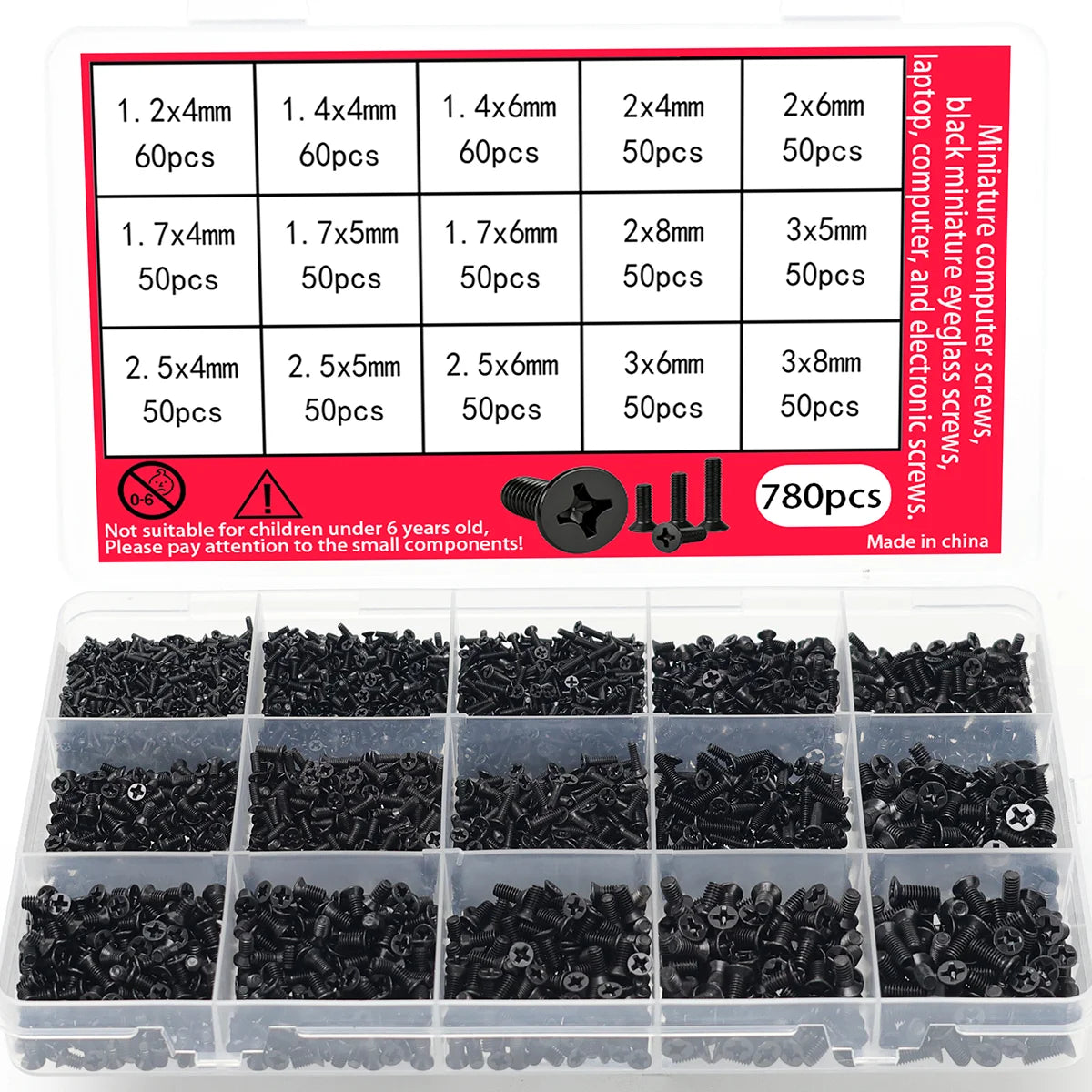 780pcs Miniature Computer Screw Set for PCs Laptops SSDs CPU Coolers Miniature Glasses Electronic Repair Screws
