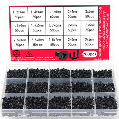 780pcs Miniature Computer Screw Set for PCs Laptops SSDs CPU Coolers Miniature Glasses Electronic Repair Screws