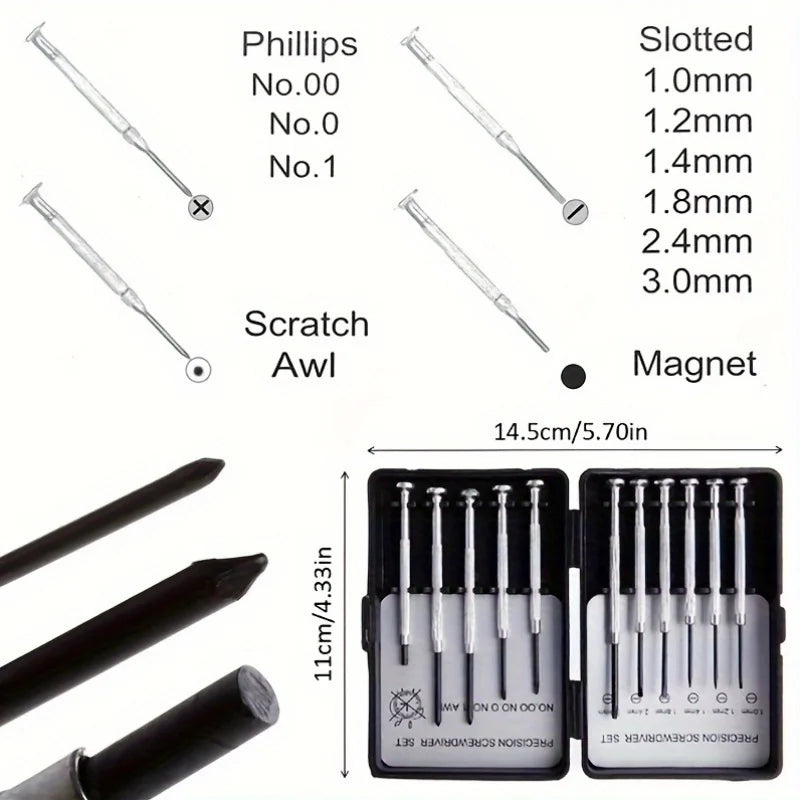 11pcs Professional Screwdriver Set For Watch Eyeglass Mobile Phone Repair With Storage Case