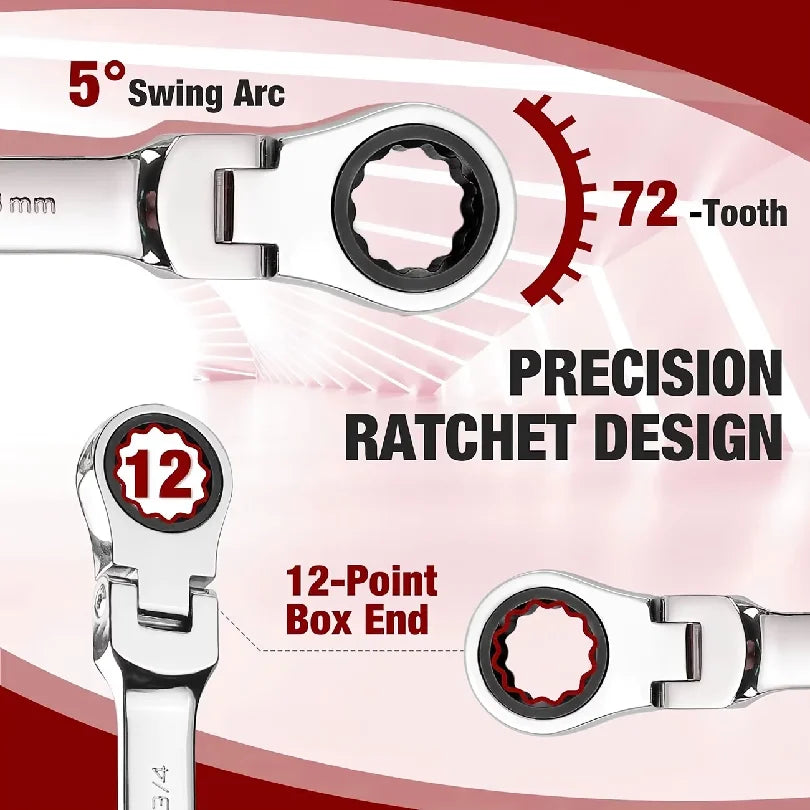 5pcs Flex Head Ratchet Wrench Set, Metric, Chrome Vanadium Steel Combination Spanner Key Wrench Kits Hardware Hand Tool