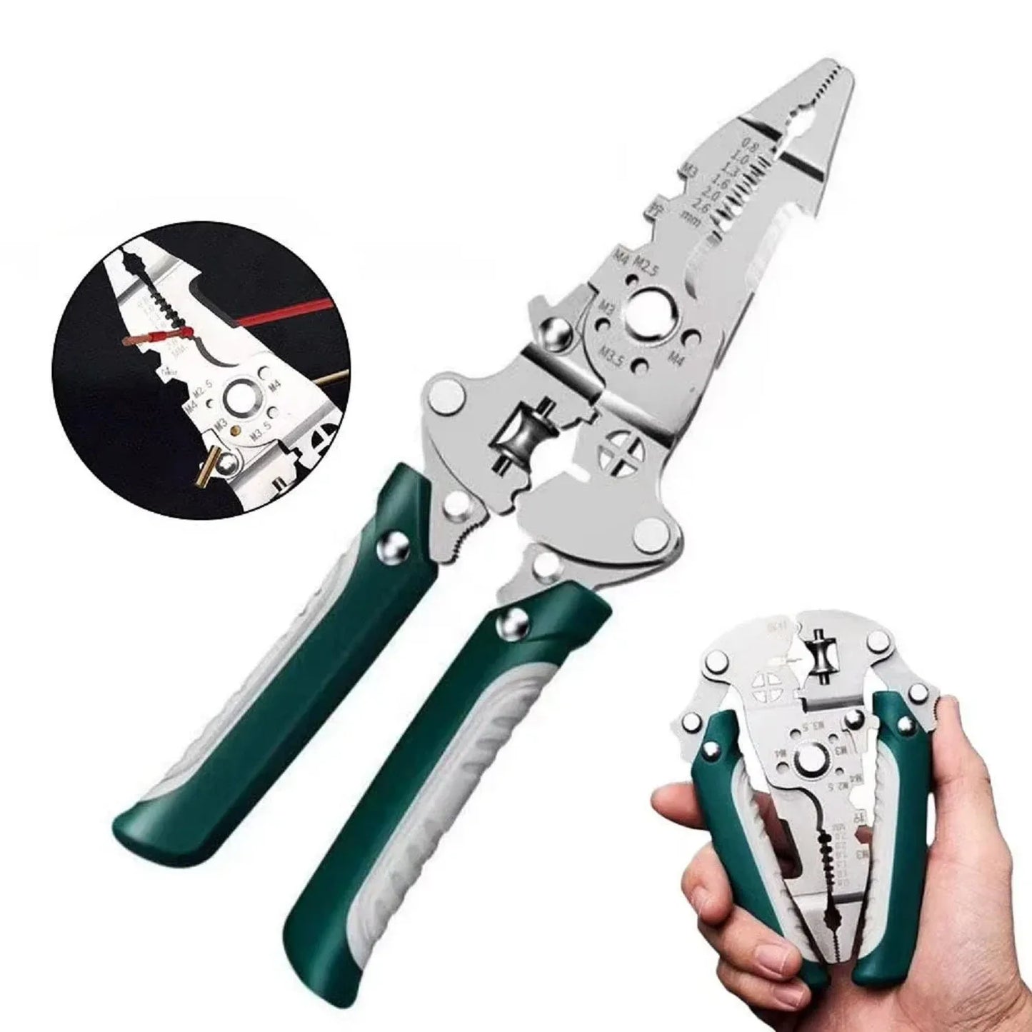 Foldable wire stripper, pulley design multi-function electrician wire splitter wire winding pliers crimping pliers hand tool