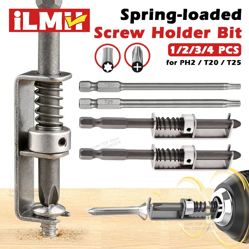 iLMH Spring-loaded Screw Holder Bit, Anti-Drop Screw Fixing Bit Power Tool Accessories, Drill Bit Holder for PH2 T20 T25 Screw