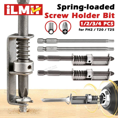 iLMH Spring-loaded Screw Holder Bit, Anti-Drop Screw Fixing Bit Power Tool Accessories, Drill Bit Holder for PH2 T20 T25 Screw