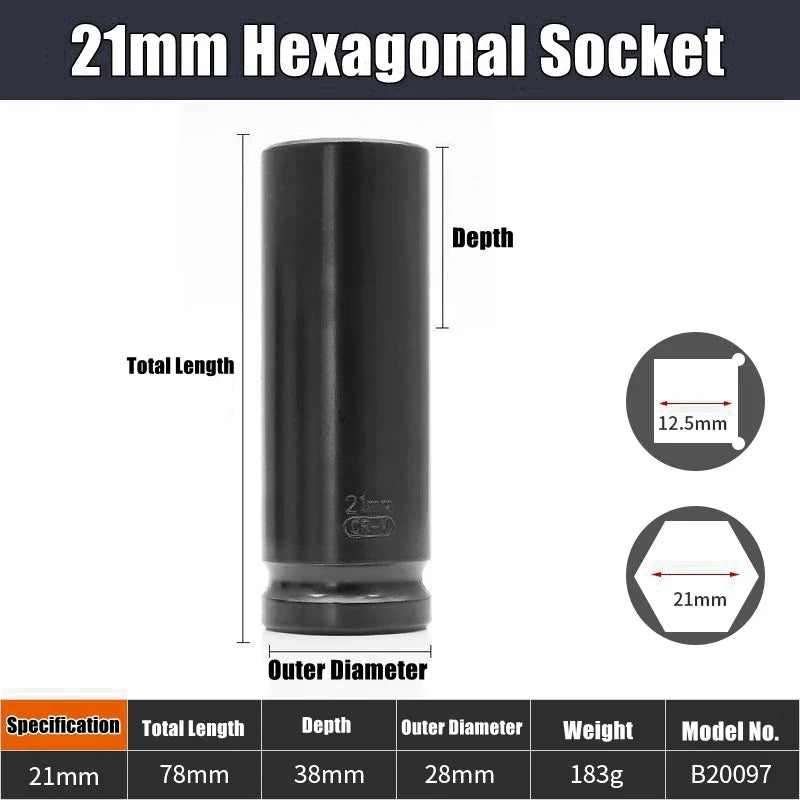 1/2" Drive Deep Impact Socket Drive Metric Wrench Socket Deep Impact Socket Pneumatic Wrench Head Tire Removal Tools