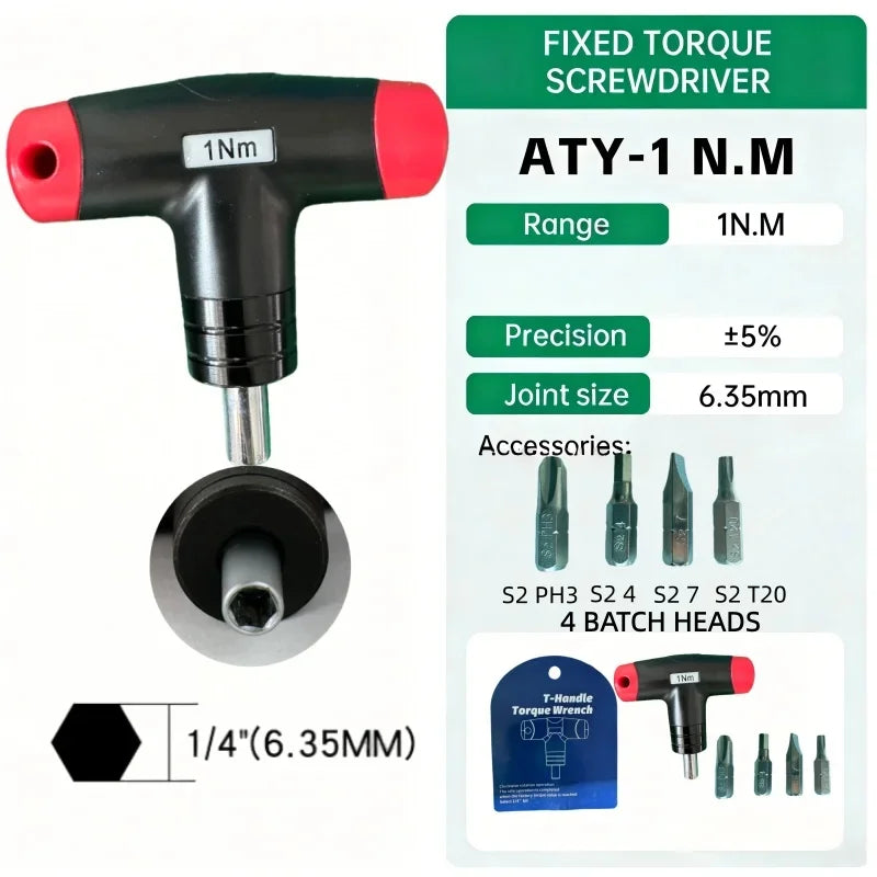 1-6Nm T-Handle Preset Torque Wrench Screwdriver Tool Compatible with Standard 1/4" Hex Bits 2Nm 4Nm 6Nm Safe and Fast Hex