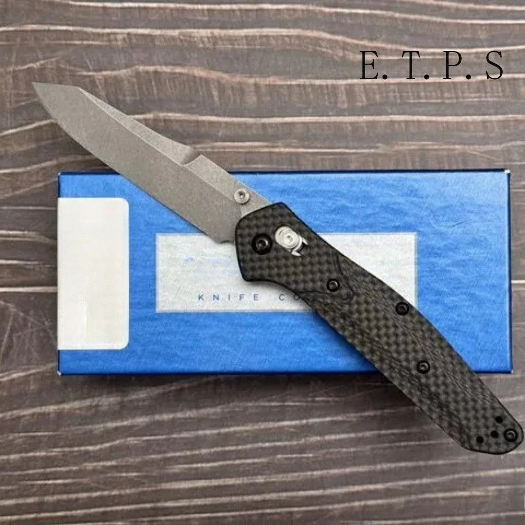 Carbon Fiber Handle Quick-Open Folding Knife Tanto Blade V-Ground & Thumb Studs - EDC Pocket Knife for Camping Fishing Survival