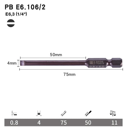 PB Swiss Tools 1/4 Inch Nano-Coated Precision Screwdriver Bit Set for Slotted Screws Cordless Electric Screwdriver Accessories
